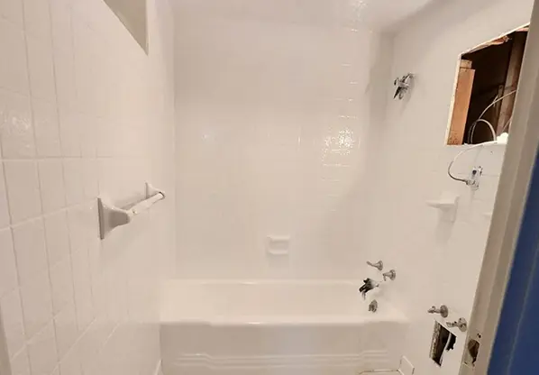 Refinished tile  in  Milton, GA smooth, glossy white finish after professional reglazing and restoration